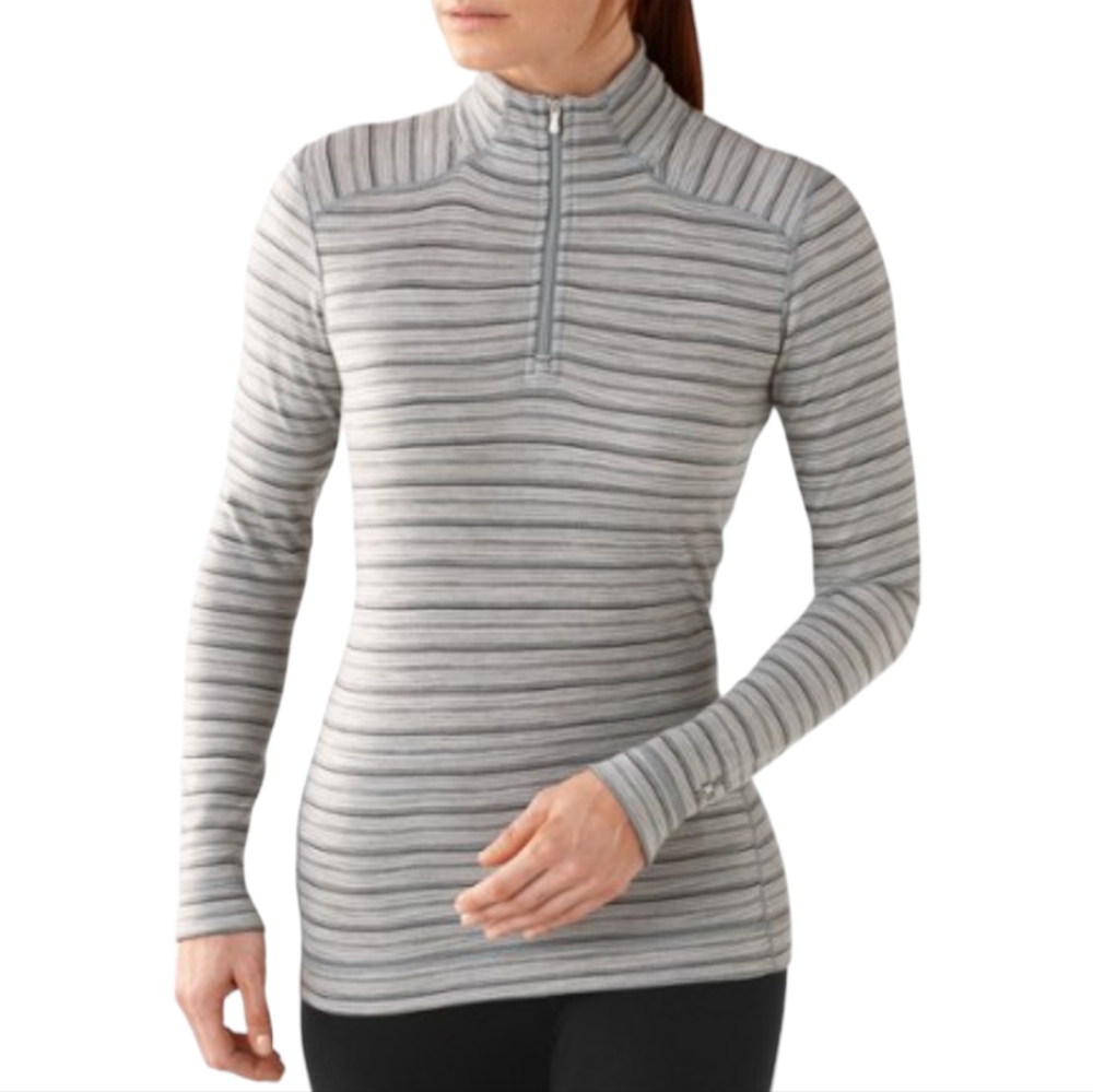 Smartwool Merino Wool 250 Long Sleeve 1/4 Zip Base layer Gray Striped Size Large